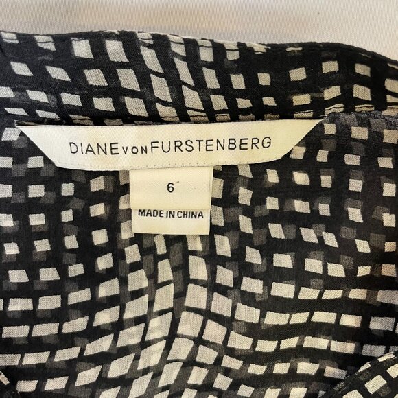 Diane von Furstenberg Silk Blouse Harlow Optic Black White Long Sleeves Size 6 - Picture 11 of 15